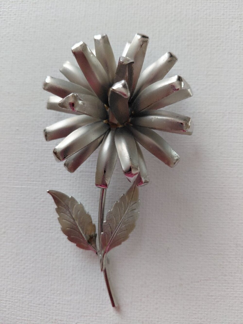Vintage Silver Tone Dimensional Flower Brooch